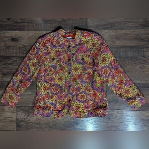 Chicos Women's Colorful Circle Embroidery Jacket Cotton Size XL Metal Buttons